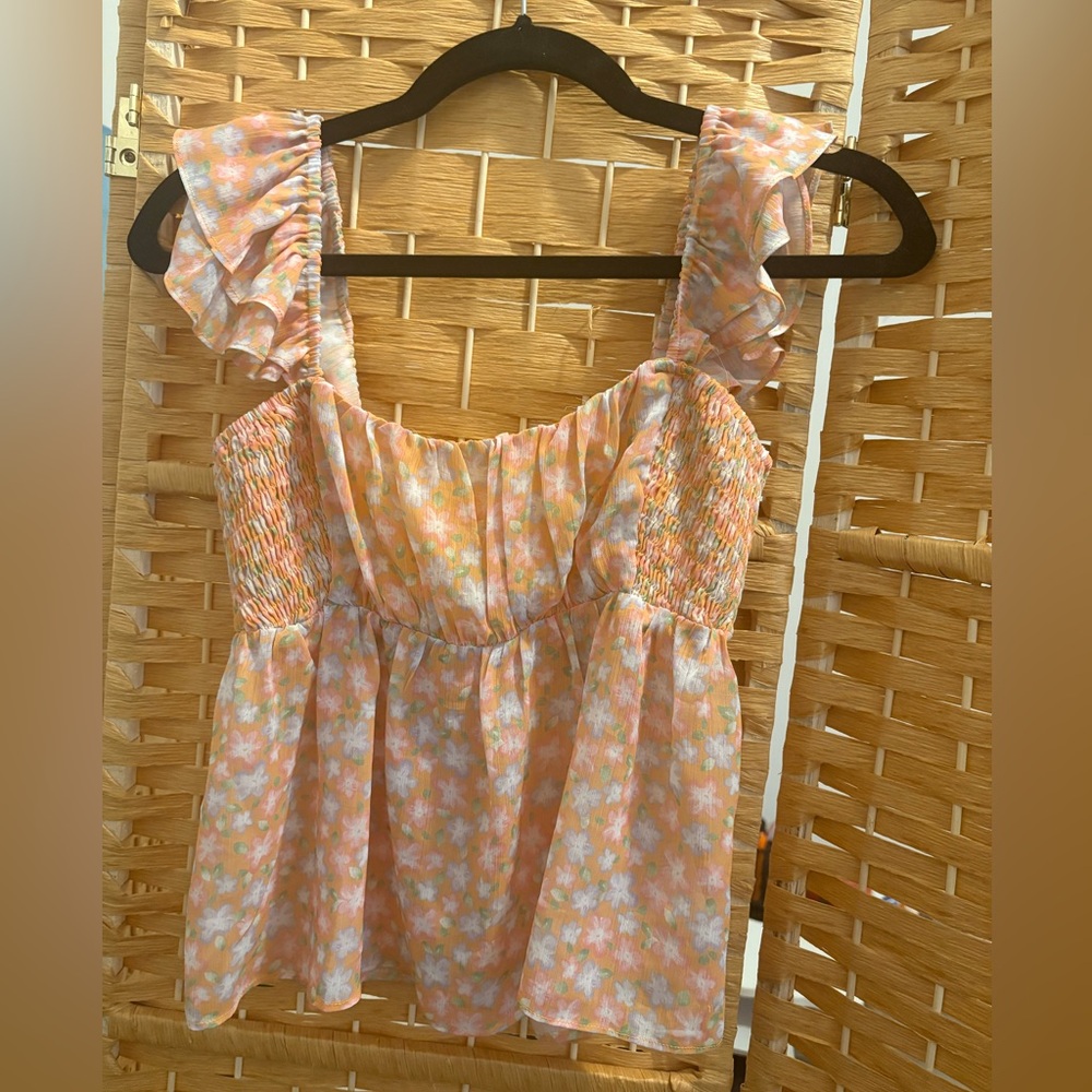 Vintage Y2K Elodie Peach Floral Ruffle Strap Top
